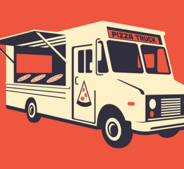 Isometric view vector illustration of a pizza food truck.